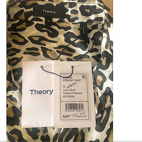 Theory Classic Straight Leopard Print Silk Shirt - Picture 3 of 14